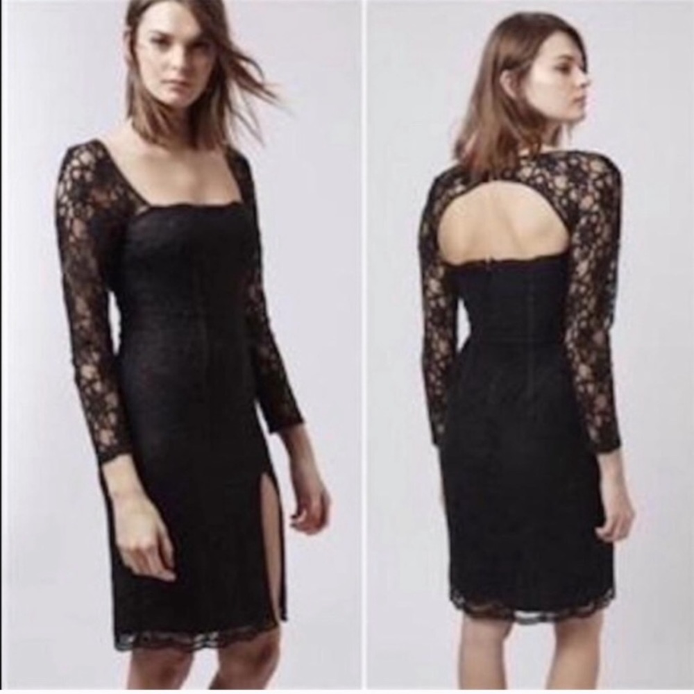 Topshop Black Lace Dress Long Sleeve 8